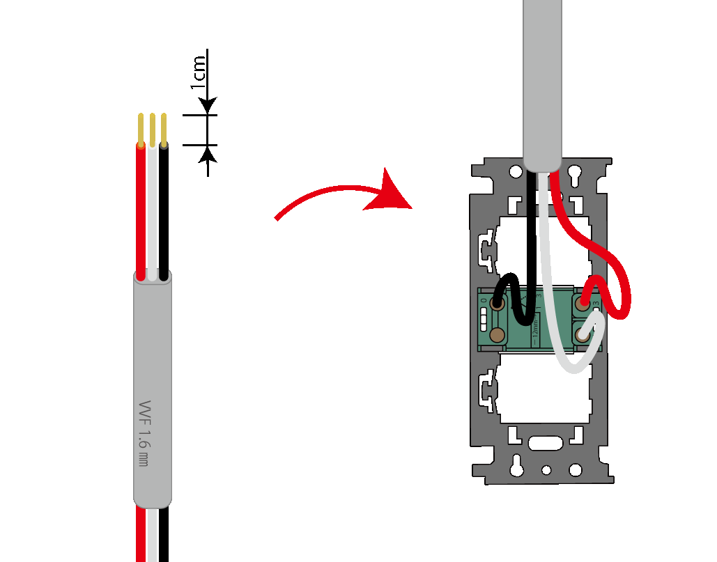 3路スイッチ「イ」S(右側)への結線