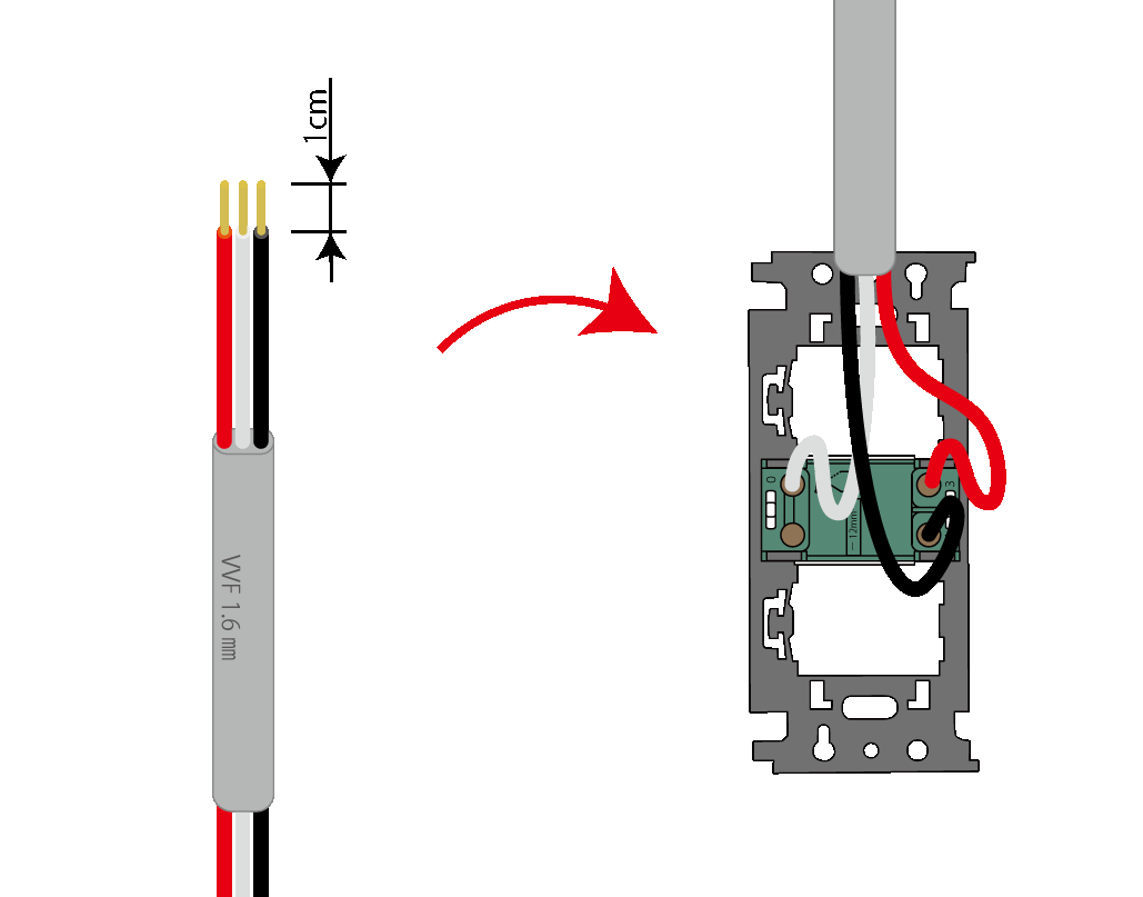 3路スイッチ「イ」(左側)への結線