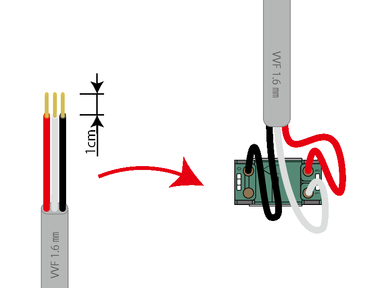 3路スイッチ「イ」S(左側)への結線