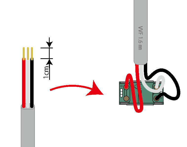 3路スイッチ「イ」(右側)への結線